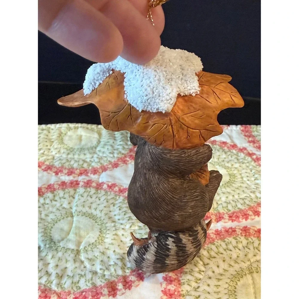 Charming‎ Tails Christmas Ornament Brown Raccoon On Leaves Decor